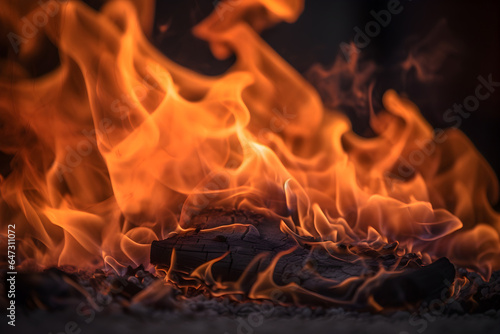 Fire with sparks and firewood on a black background