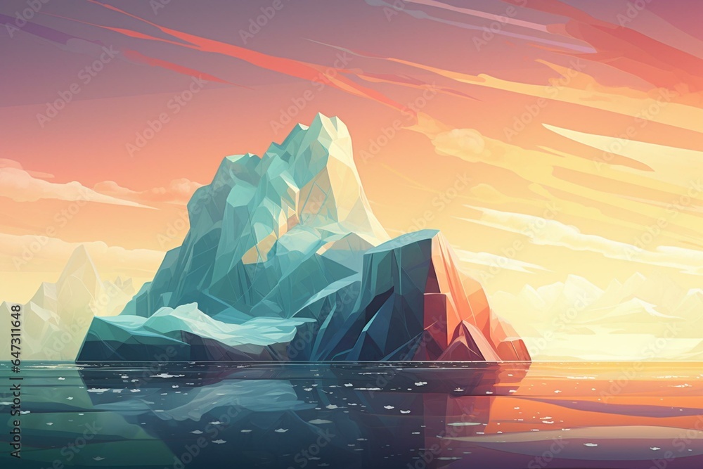 Illustration of a partially visible iceberg. Generative AI