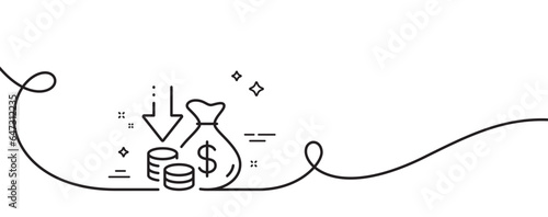 Deflation line icon. Continuous one line with curl. Price reduction sign. Reduce rate symbol. Deflation single outline ribbon. Loop curve pattern. Vector