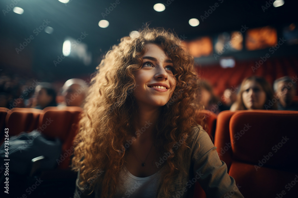 Funny little child kid watching cartoon eat popcorn cinema day Generative AI Funny little child kid watching cartoon eat popcorn cinema day Generative AI