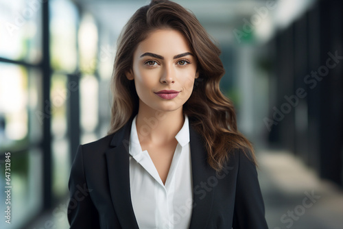 Young businesswoman standing confident in front of corporate building High quality photo Generative AI