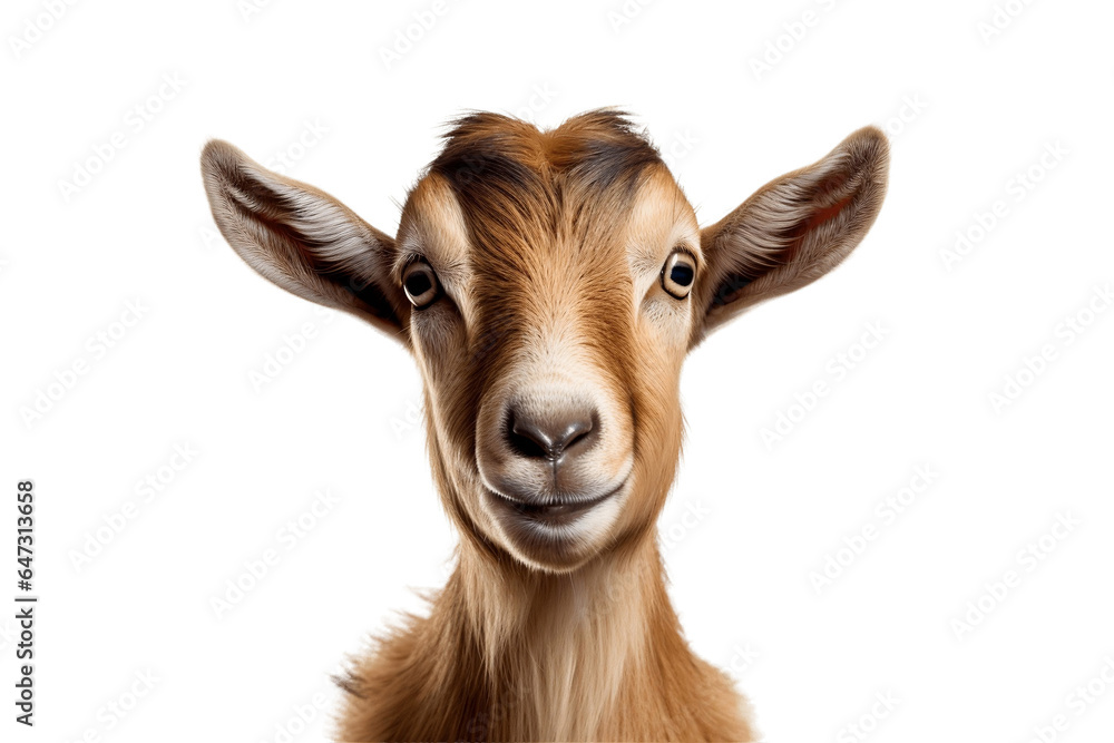 Capturing a Goat's Face isolated on a transparent background, Generative Ai