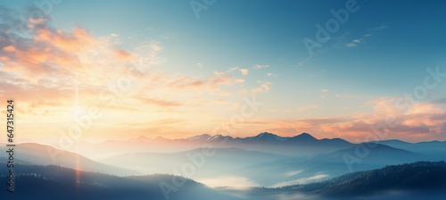 Mountains landscape on morning sunrise. Generative AI technology. 