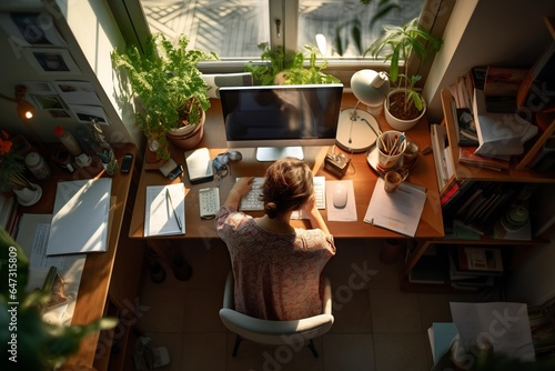 woman working in her home office seen from a high angle