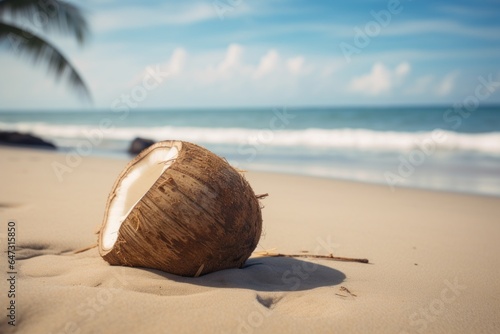 Coconut on the beach. Generative AI