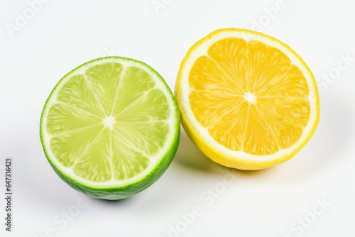 Half of lime and lemon isolated on the white background. Generative AI