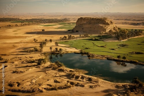 An aerial glimpse of the picturesque nature near Old Siwa, Siwa Oasis, Egypt. Generative AI