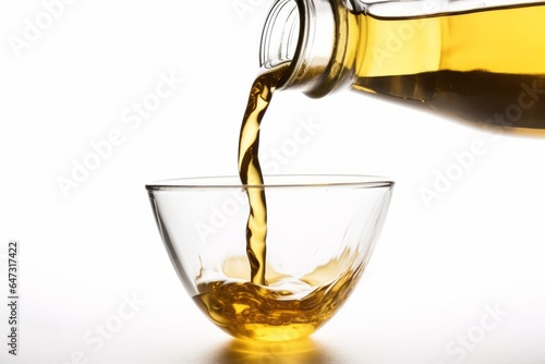 Pouring oil for cooking in a bottle isolated on white background. Generative AI