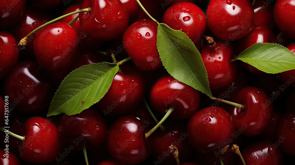 red cherry on a black background with water drops red cherry on a black background with water drops