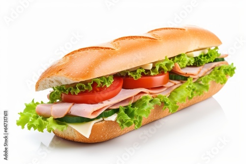 Sandwich with ham and cheese isolated on white background. Generative AI