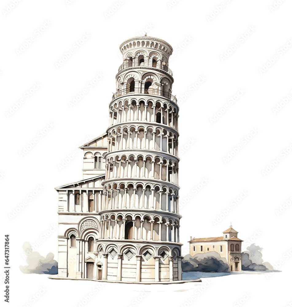Leaning Tower of Pisa on white background, Italy tourism concept.