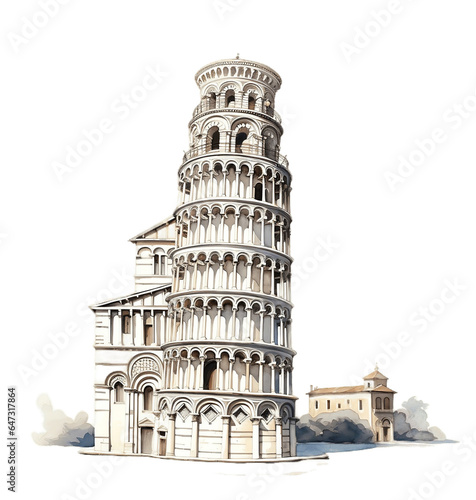 Leaning Tower of Pisa on white background, Italy tourism concept. photo