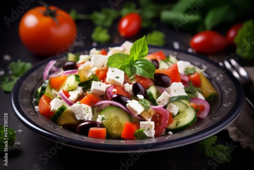 Vegetable salad with feta cheese. Generative AI