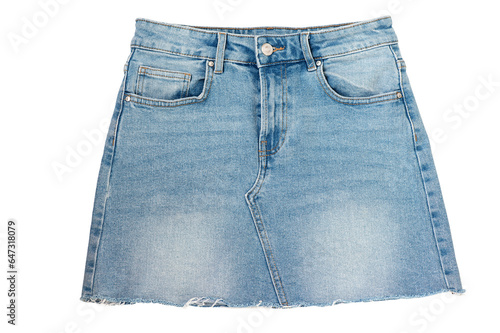 Denim skirt isolated on white background. Jeans, Clothing, Denim.