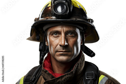 Resilience in the Eyes: Isolated Firefighter Image on a transparent background, Generative Ai