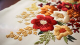 Hand embroidery of colors with threads on fabric