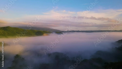 Ariel view of fog over mountains