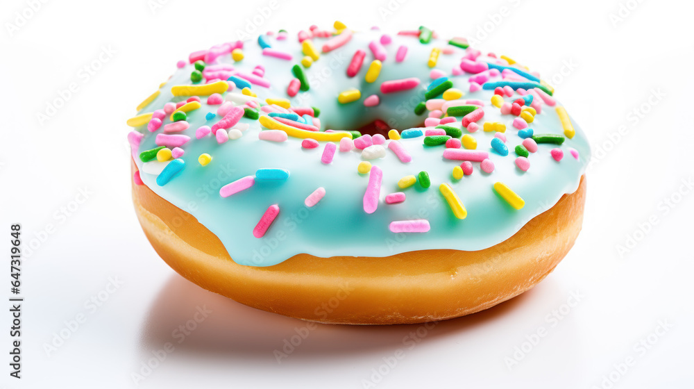Multicolored donut with different sprinkles isolated on white background Multicolored donut with different sprinkles isolated on white background