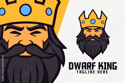 Man with Crown Template and Dwarf King Head Mascot Logo with Nordic Warrior Icon Badge Emblem