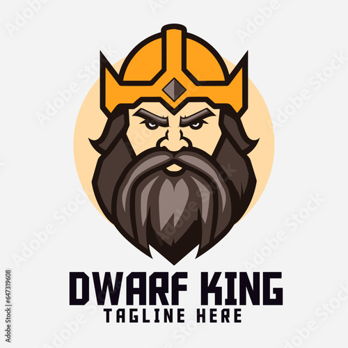 Nordic Warrior Icon Badge Emblem, Dwarf King Head Mascot Logo, and Man with Crown Template for Ancient Hero Sport and Esport: