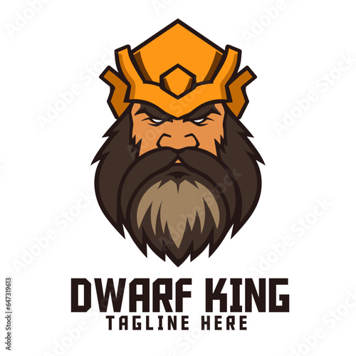 Dwarf King Head Mascot Logo  Man with Crown Template  and Nordic Warrior Icon Badge Emblem for Ancient Hero Sport and Esport