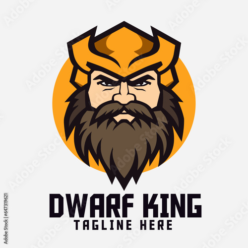 Ancient Hero Sport and Esport with Nordic Warrior Icon Badge Emblem, Dwarf King Head Mascot Logo, and Man with Crown Template