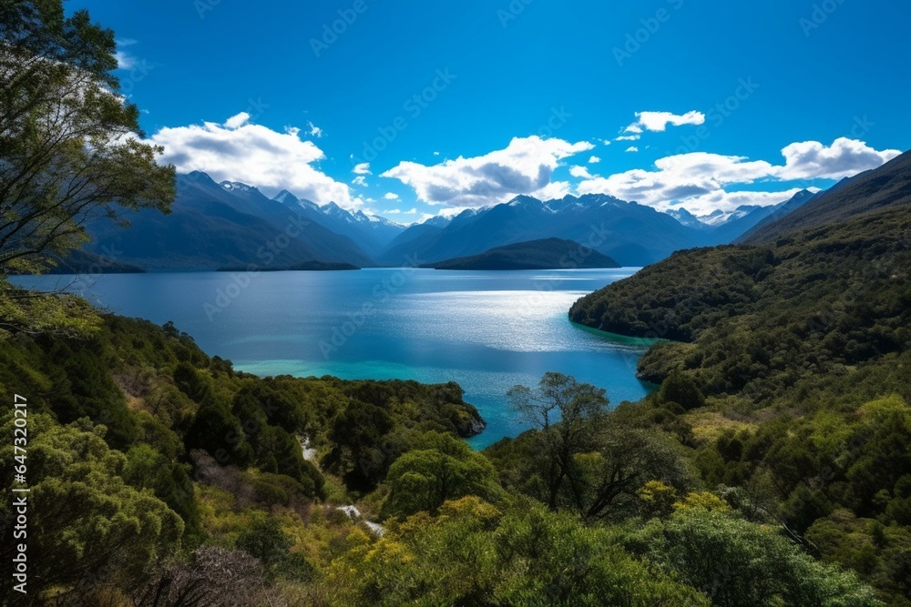 Beautiful scenic landscapes in Argentina's Patagonia region, including Bariloche Island, Isla Victoria, and Arrayanes Forest. Generative AI