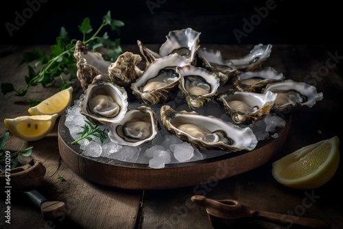 oysters served cold on ice. Generative AI