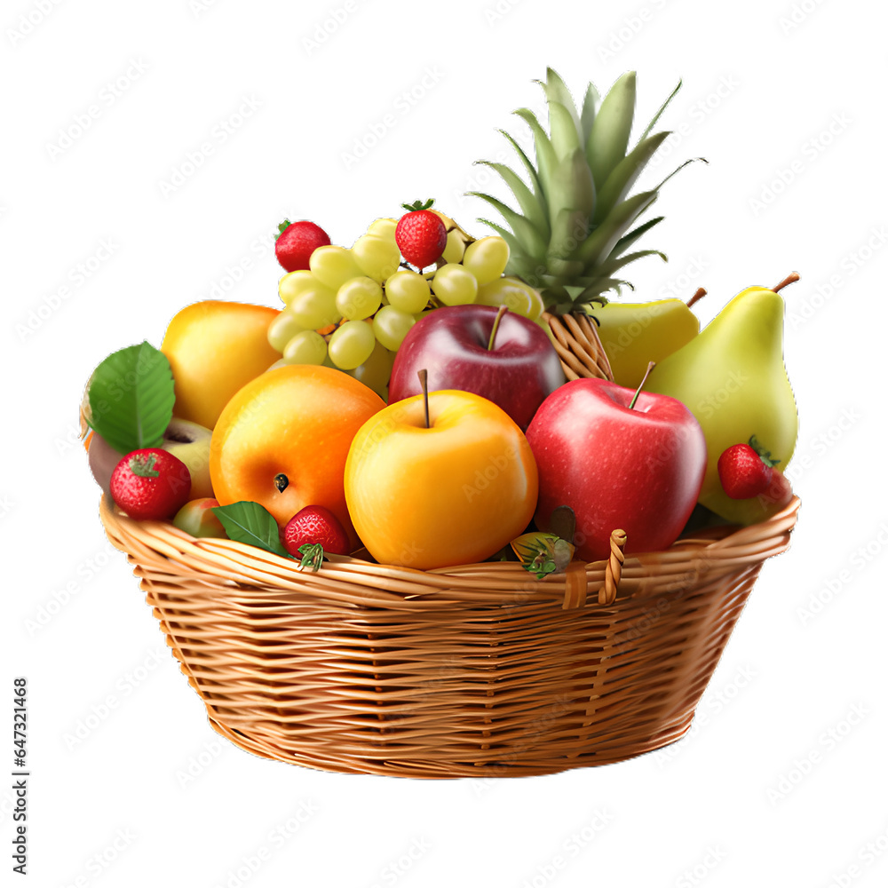 fruits in basket, on a transparent background fruits in basket, on a transparent background