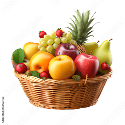 fruits in basket, on a transparent background 