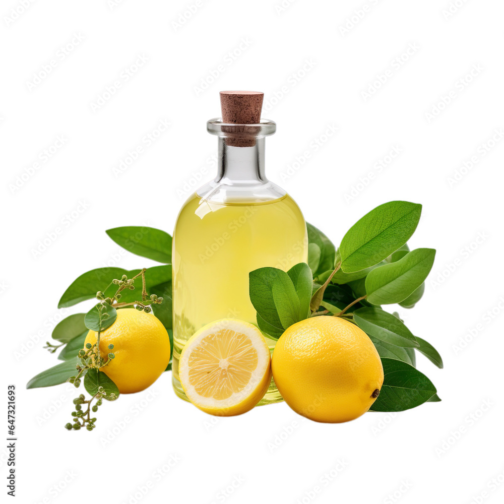 front view close up of Lemon Eucalyptus oil with ingredients isolated on a white transparent background front view close up of Lemon Eucalyptus oil with ingredients isolated on a white transparent background