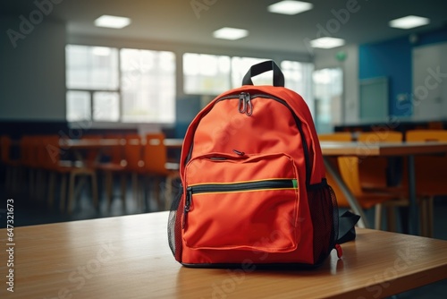 Back To School concept.Backpack on the desk in the school classroom