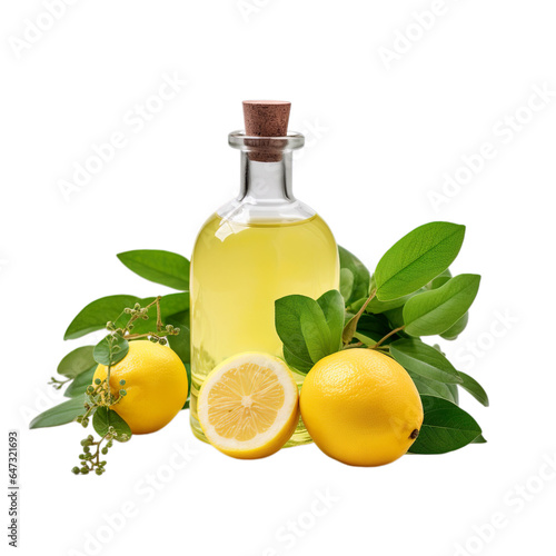 front view close up of Lemon Eucalyptus oil with ingredients isolated on a white transparent background