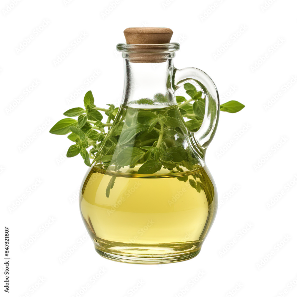 front view close up of Oregano oil with ingredients isolated on a white transparent background front view close up of Oregano oil with ingredients isolated on a white transparent background