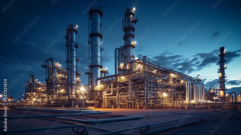 petrochemical and power plant. oil refinery with evening sky scene. energy business concept petrochemical and power plant. oil refinery with evening sky scene. energy business concept