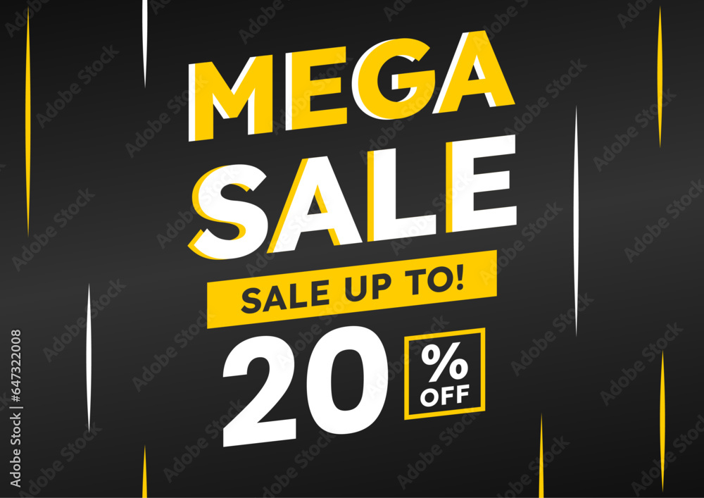 mega sale black banner. up to 20% off. Super Sale, special offer banner