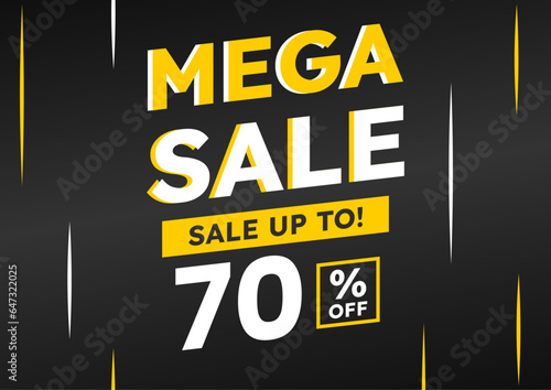 mega sale black banner. up to 70% off. Super Sale, special offer banner
