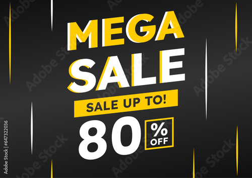 mega sale black banner. up to 80% off. Super Sale, special offer banner