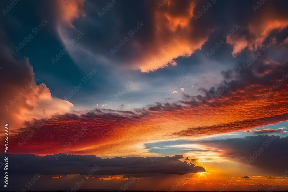 a mesmerizing sunset sky adorned with a multitude of colors - AI Generative