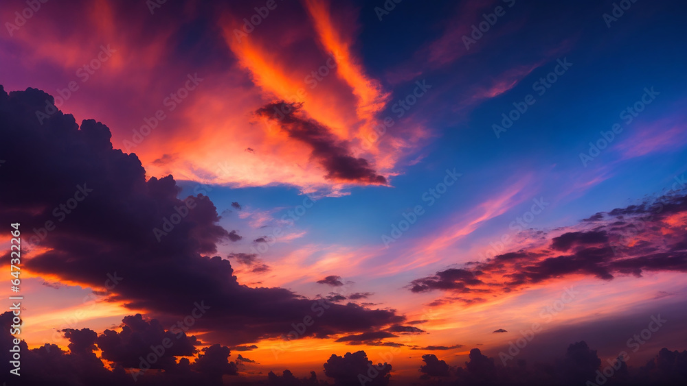 a mesmerizing sunset sky adorned with a multitude of colors - AI Generative