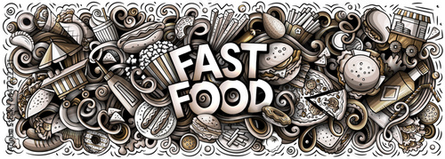 Fastfood cartoon doodles vector banner