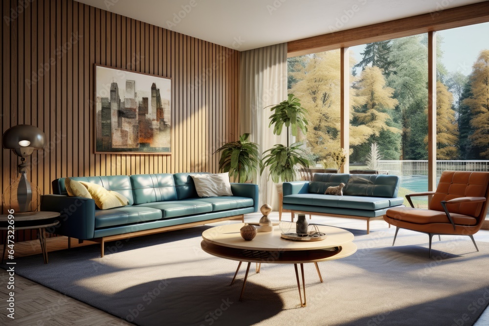 Fototapeta premium Mid century modern living room render
