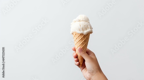 Hand holding ice cream isolated white background. AI generated