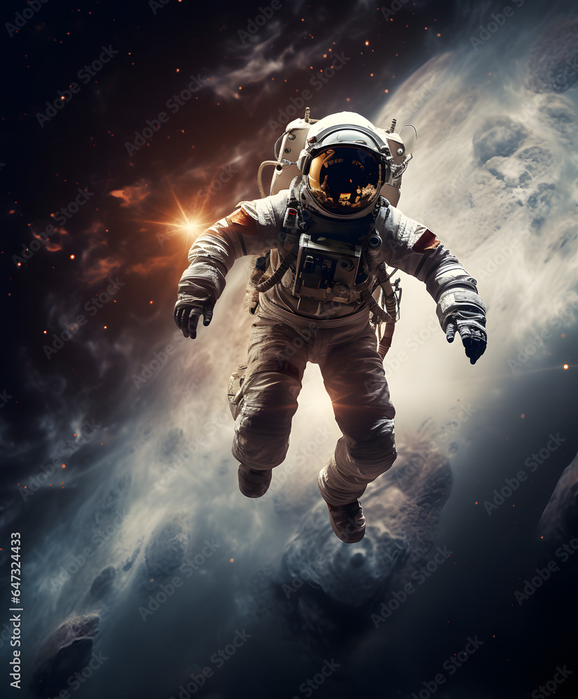 Astronaut in the space or universe and aircraft.