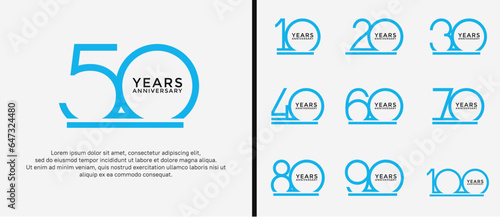set of anniversary logo blue color on white background for celebration moment
