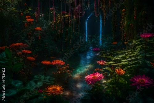 a secret garden where plants and flowers are intertwined with mystical threads of magic - AI Generative © Being Imaginative