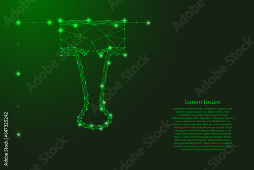 Paper clip on empty blank document from futuristic polygonal green lines and glowing stars for banner, poster, greeting card