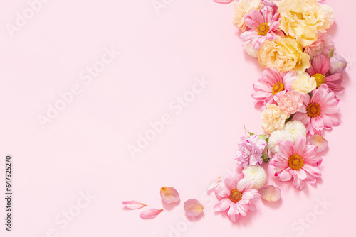 beautiful flowers on pink background