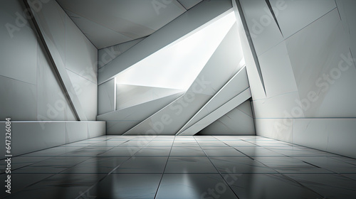 Contemporary Serenity: White Empty Abstract Geometric Room with Abundant Light, Generative AI