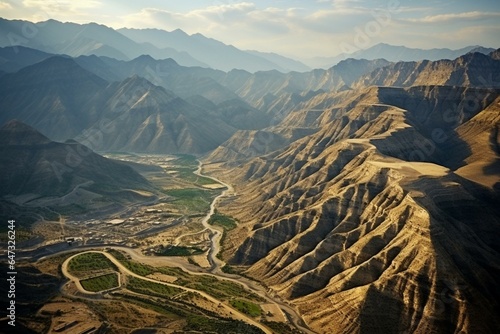 Bird's-eye view of Tuwaiq Mountains in Qiddiya, Saudi Arabia. Generative AI